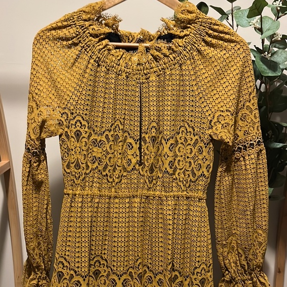 Pinko Mustard Yellow Full Black Lined Lace Dress a233 - Picture 2 of 6